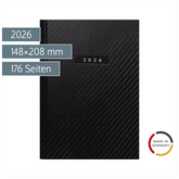 Buchkalender Mod. futura 2 2026 „Carbon“ | A5, Kunstleder